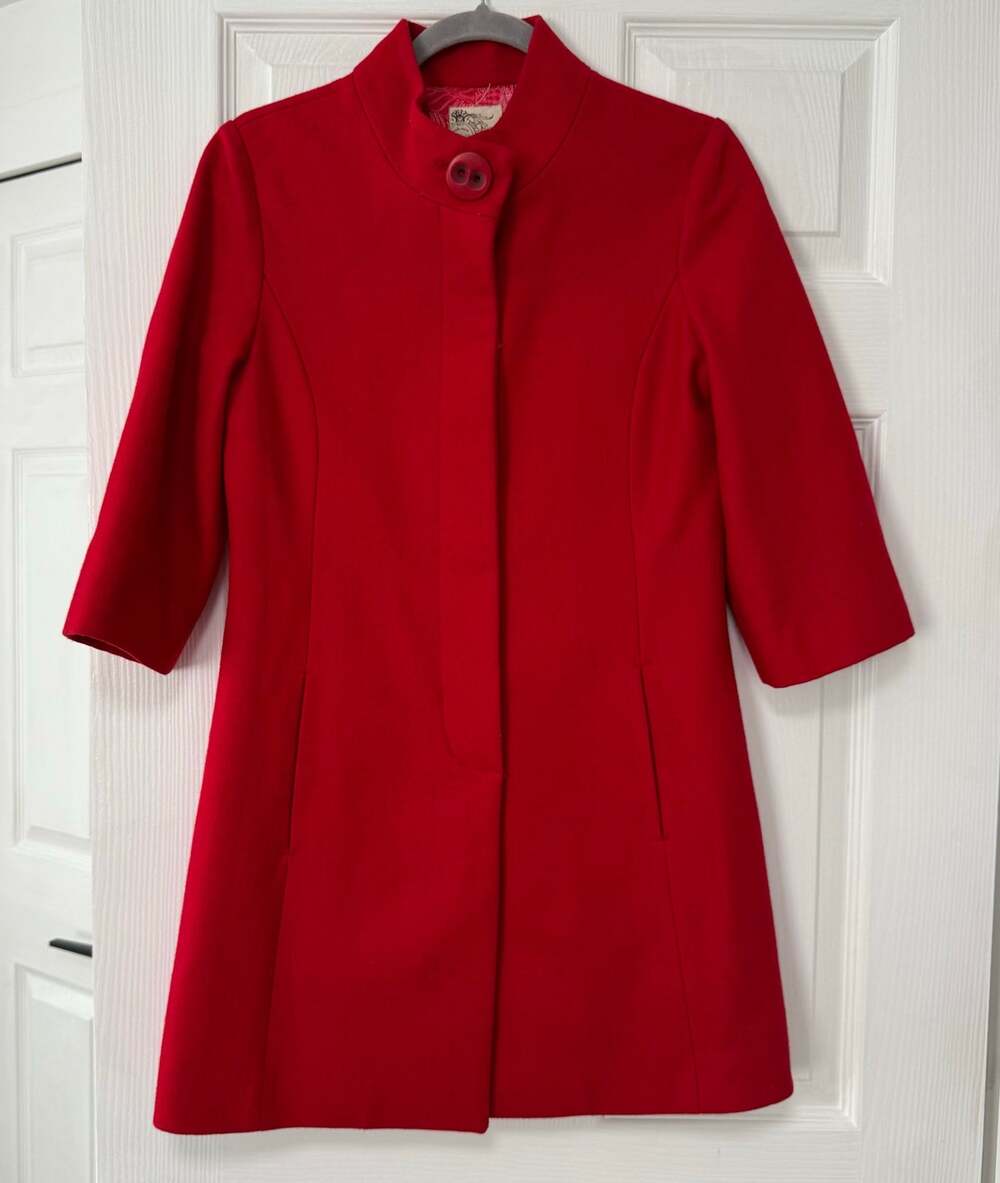 Tulle Anthropologie Women's Red Wool Blend Stand Collar Coat Size Small